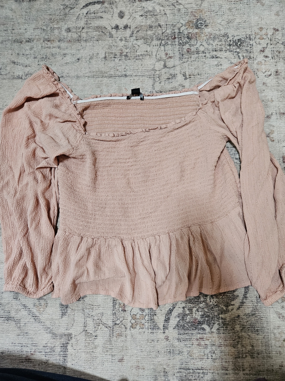 Smocked Ruffle Hem Long-Sleeve Top - Blush Pink